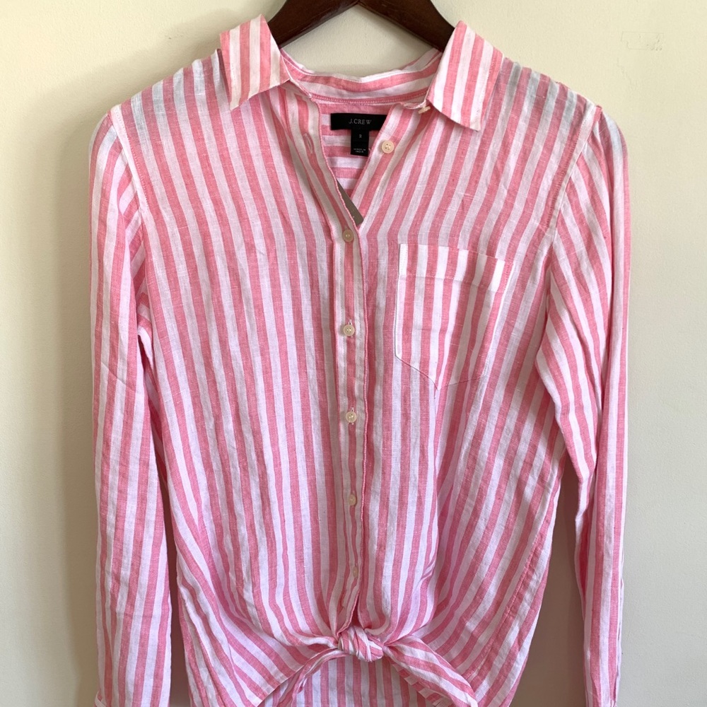 J. Crew Pink and White Striped Button-Down Shirt